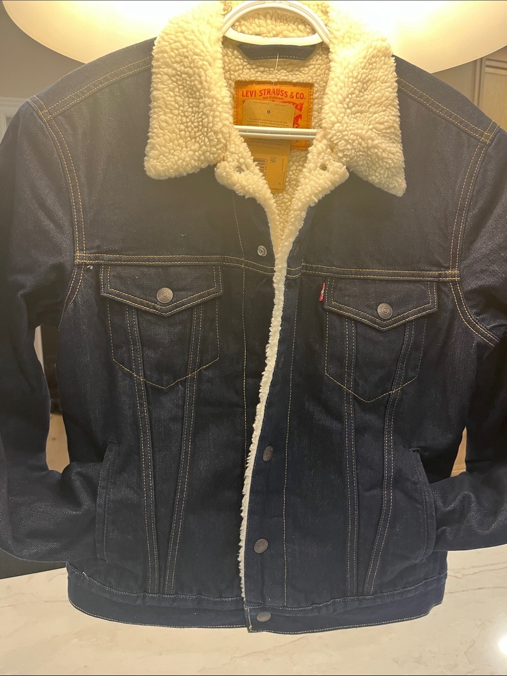 Levi's Navy Denim Sherpa-Lined Jacket with Cream Collar